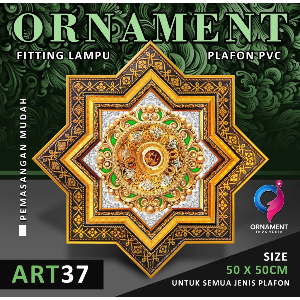 Fiting lampu plafon pvc 50x50 ornamen lampu hias