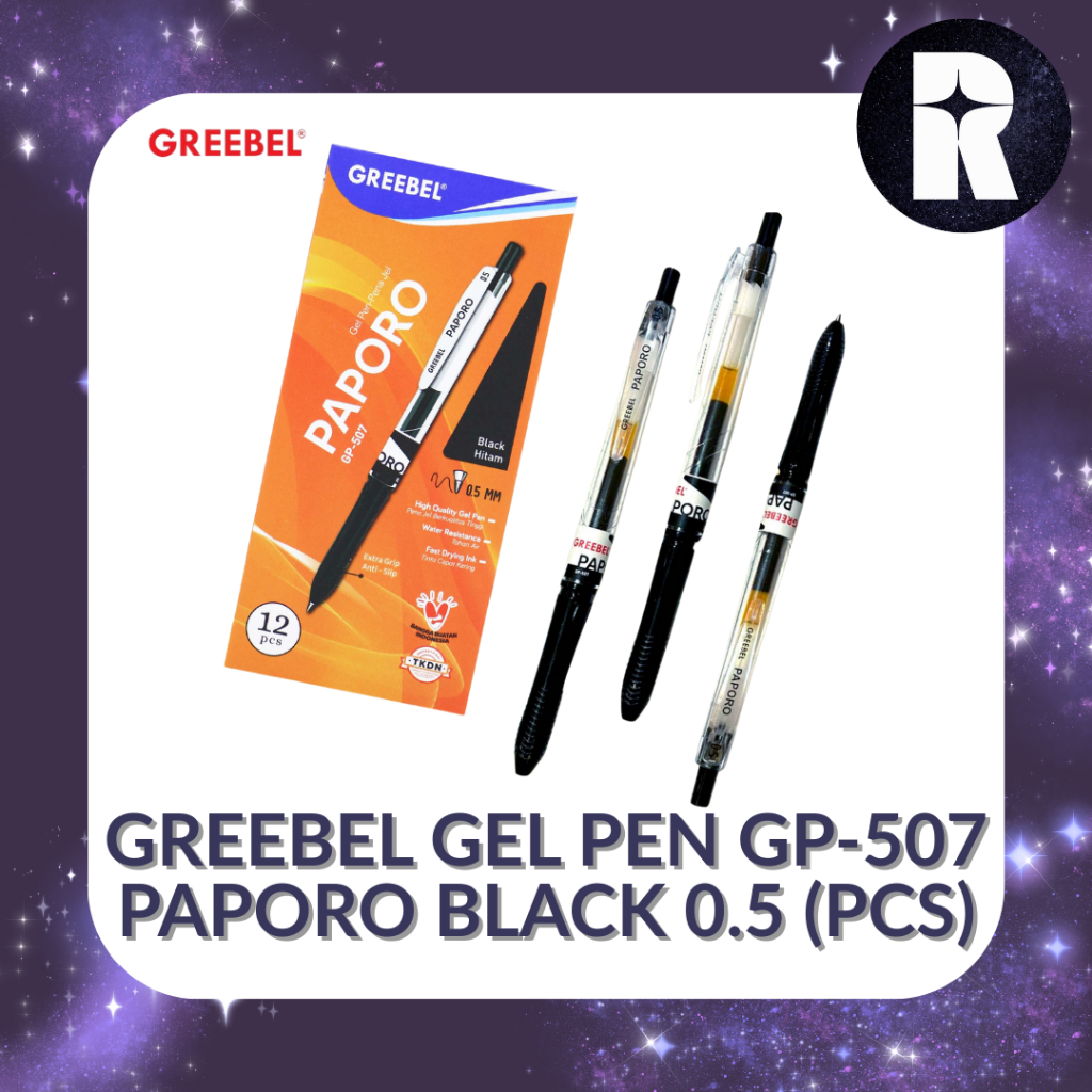 

PULPEN HITAM GREEBEL GEL PEN GP-507 PAPORO 0.5 (PCS)