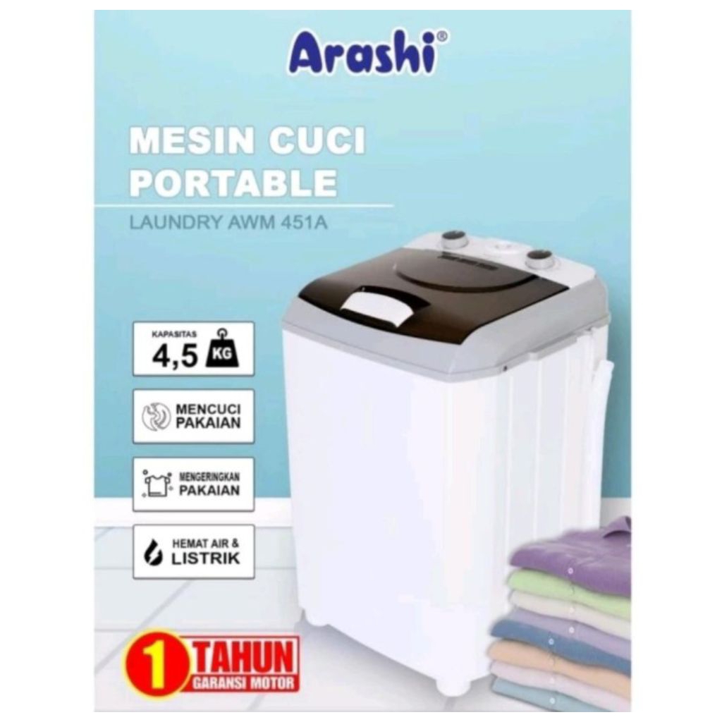 ARASHI MESIN CUCI MINI AWM 451A - MESIN CUCI ARASHI 4.5KG - MESIN CUCI MINI ARASHI 4.5KG - MESIN CUC