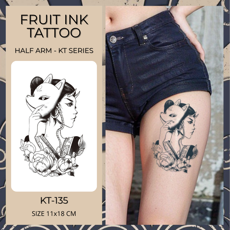 FRUIT INK TATTOO TEMPORARY KT-135 TATO TEMPORER STIKER SEMI PERMANEN MOTIF PEREMPUAN GEISHA SAMURAI 