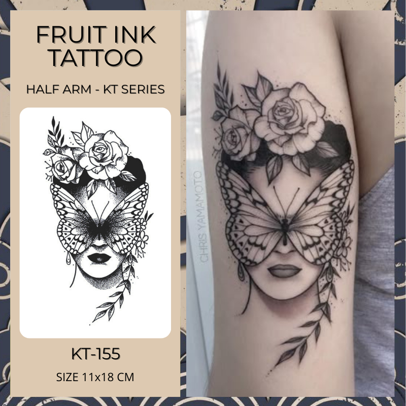 FRUIT INK TATTOO TEMPORARY KT-155 TATO TEMPORER STIKER SEMI PERMANEN MOTIF PEREMPUAN GEISHA SAMURAI 
