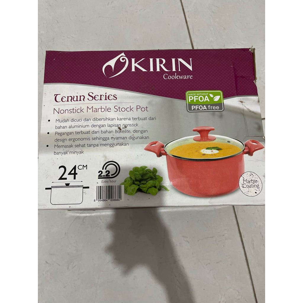 Preloved Kirin Stock Pot Sauce Pan Tenun 24cm Teflon classic Panci Tutup - Merah Muda