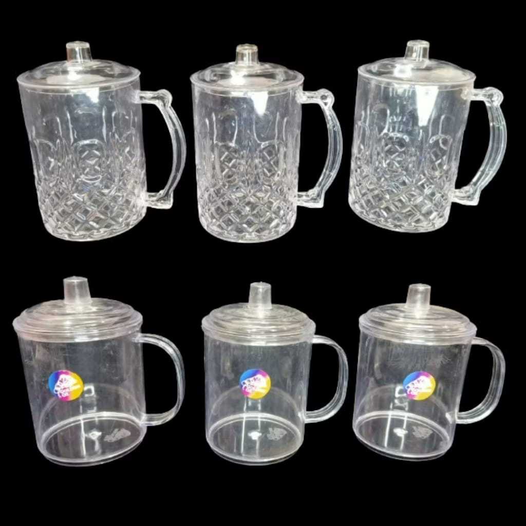 GELAS  MINUM TUTUP/GELAS GAGANG CRYSTAL/GELAS PLASTIK / GELAS BIR / GELAS JUMBO