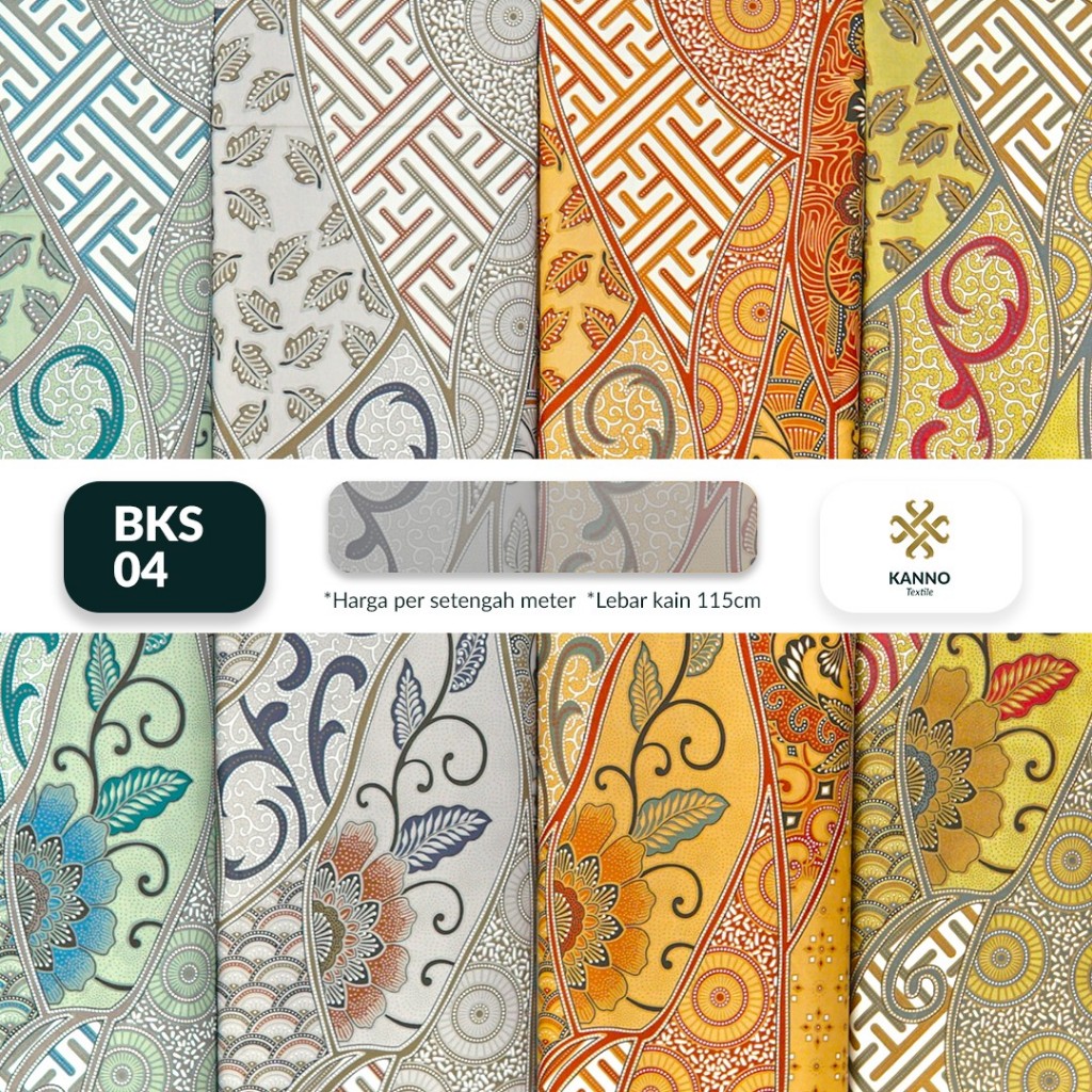 KAIN BATIK SINTETIS BKS04 MOTIF BUNGA ABSTRAK WARNA HIJAU/ABU/MAROON CREAM/HIJAU SAGE