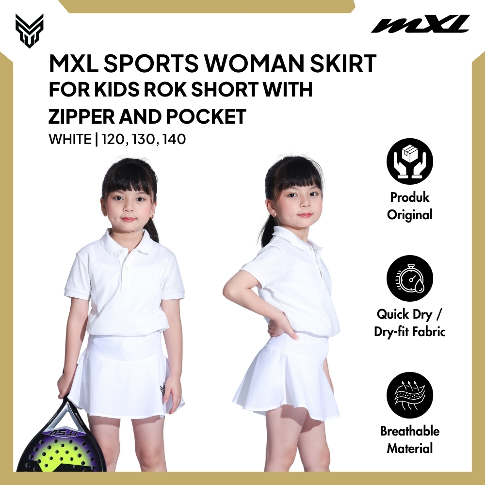 MXL SPORTS WOMAN KIDS SPORTS SKIRT ROK OLAHRAGA ANAK PEREMPUAN BAHAN PREMIUM WITH ZIPPER DAN FRONT P