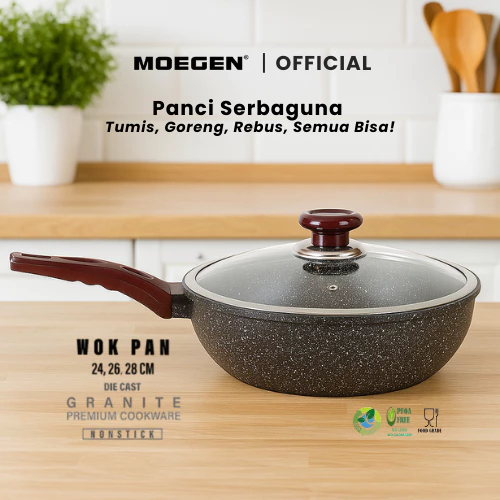 MOEGEN Wok Pan 24–28 cm – Anti-Lengket Granit