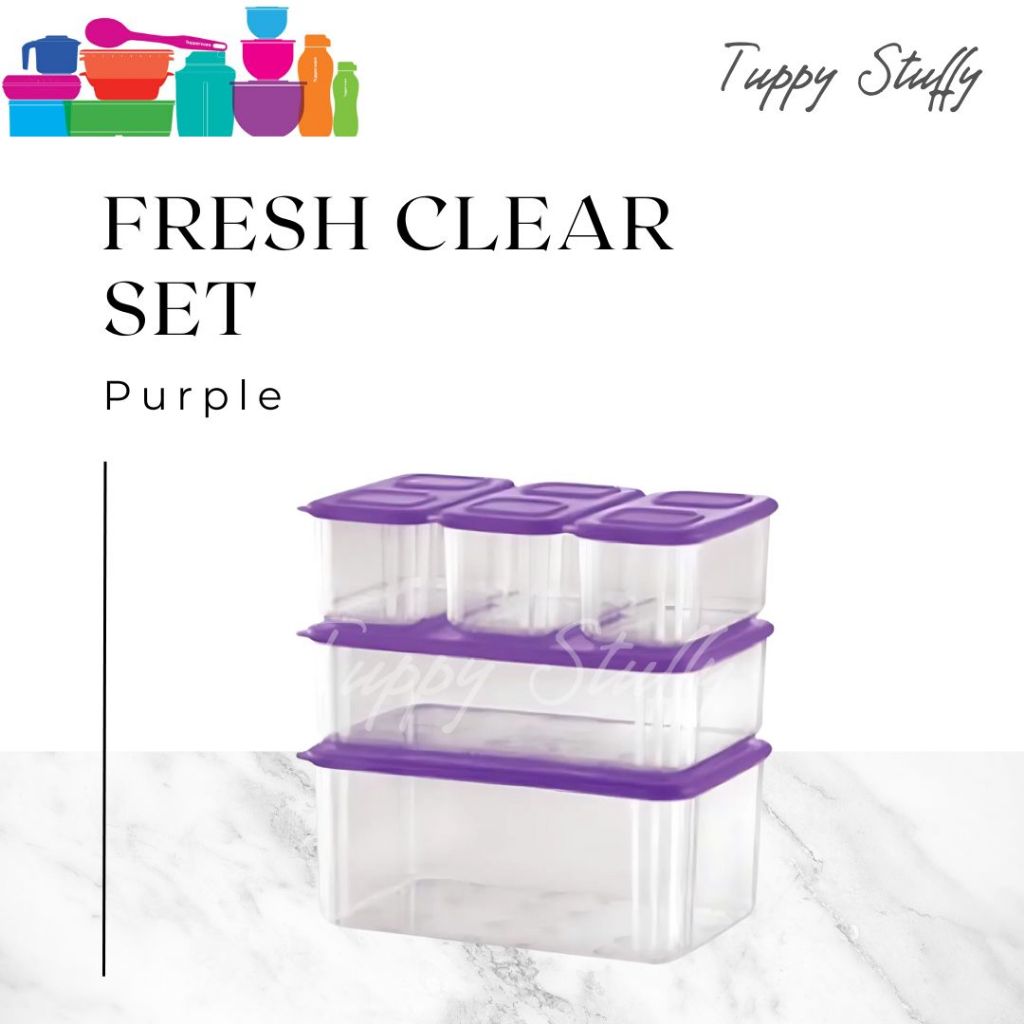 Tupperware Fresh Clear set (5) - Purple | Toples set isi 5 ori tupperware / toples lebaran cantik