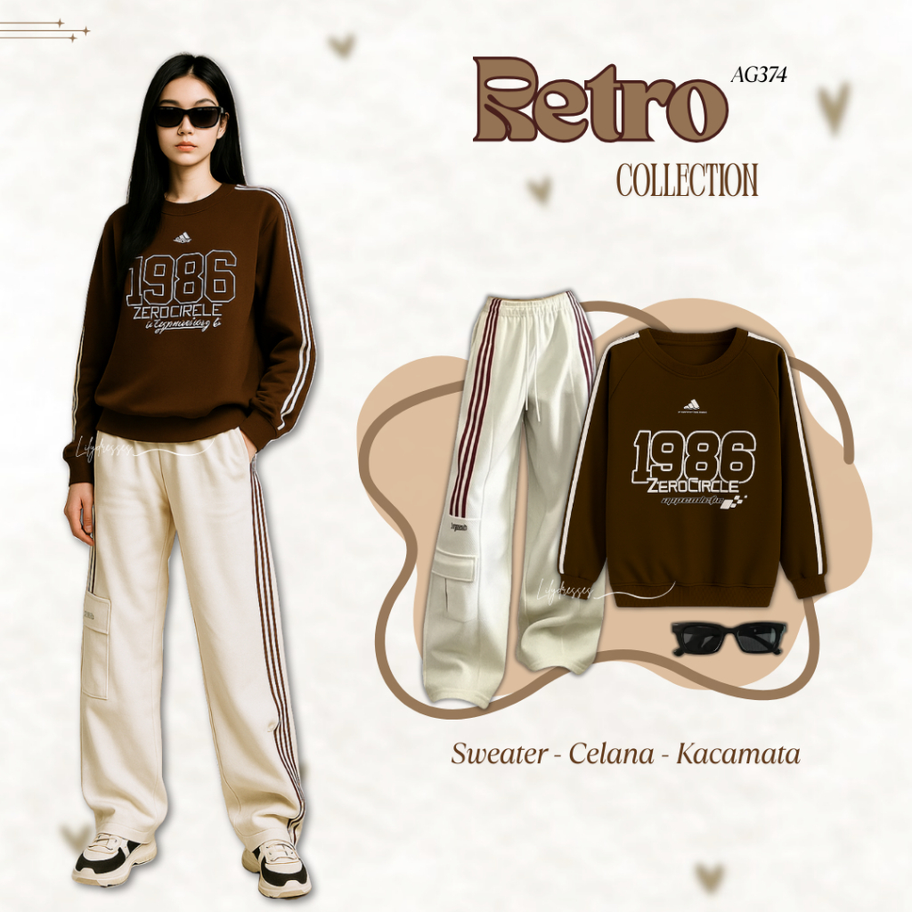 Lilydresses - 3in1 Set Ootd Korean Style Outfit Skena Kalcer l Sweater - Celana - Kacamata l One Set