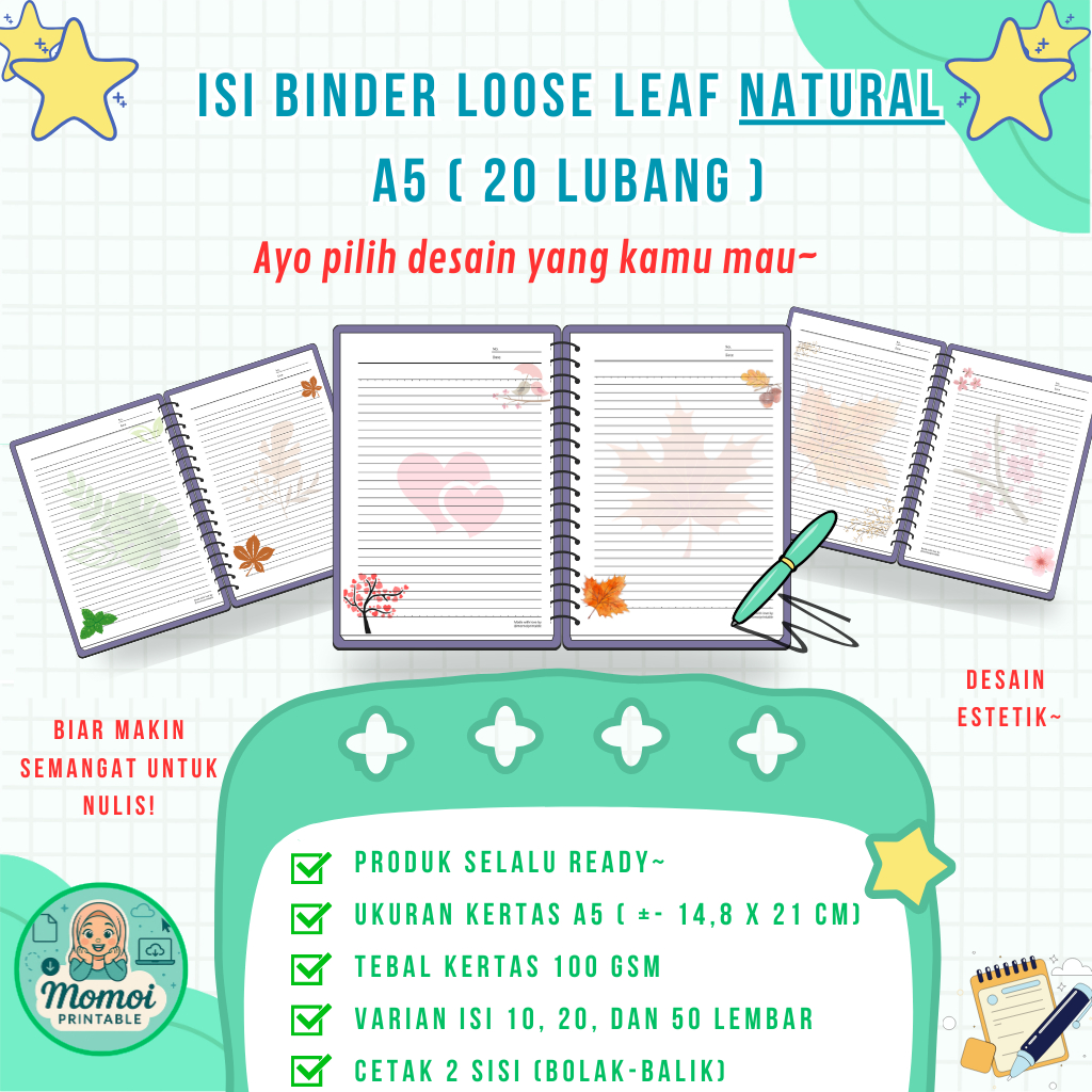 

[PROMO] Reffil Isi Binder Loose Leaf Custom Lucu Estetik Bunga Daun Natural Series A5 tebal 100 gsm