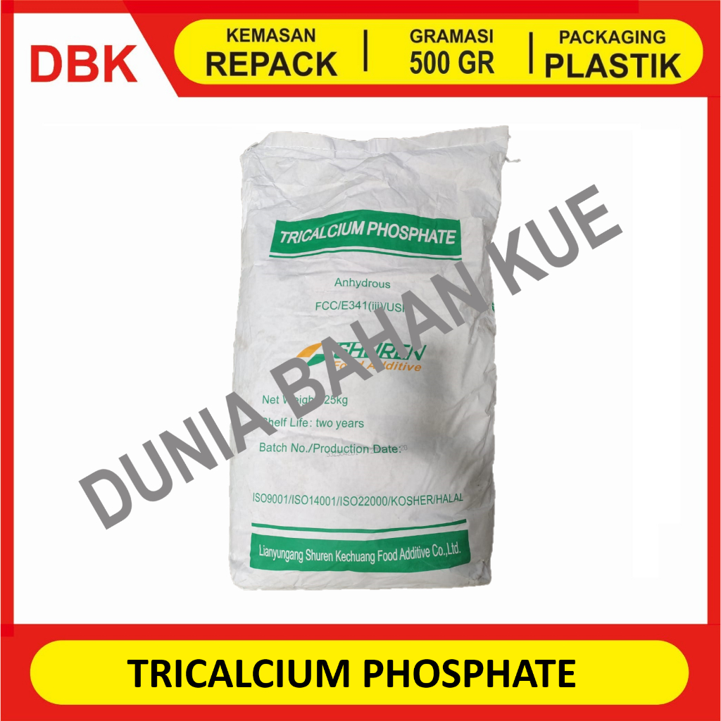 

TRICALCIUM PHOSPHATE SHUREN / ANTI KEMPAL ANTI GUMPAL ANTI CAKING MAKANAN FOOD GRADE - REPACK 500 GR