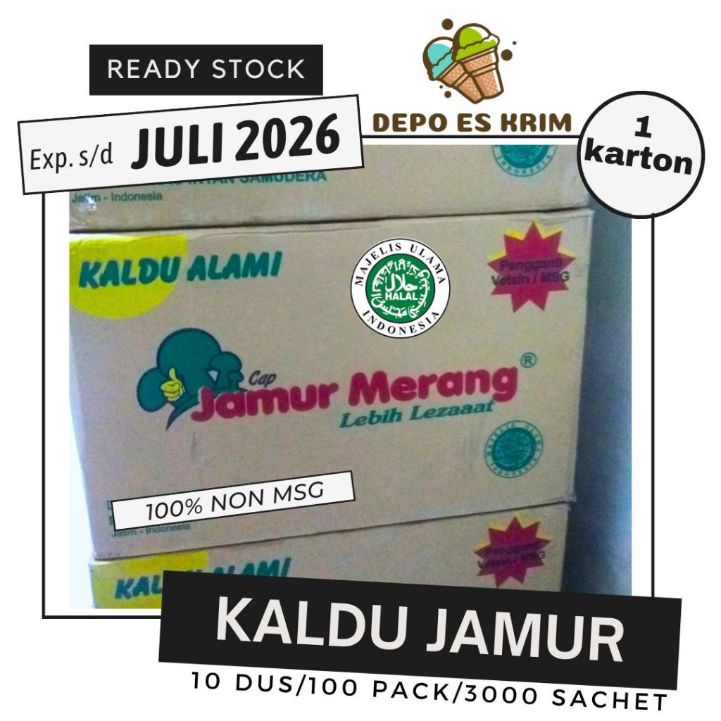 

1 Karton (3000 sachet) Kaldu Jamur Merang Bisa Mix Alami Non MSG/Vetsin