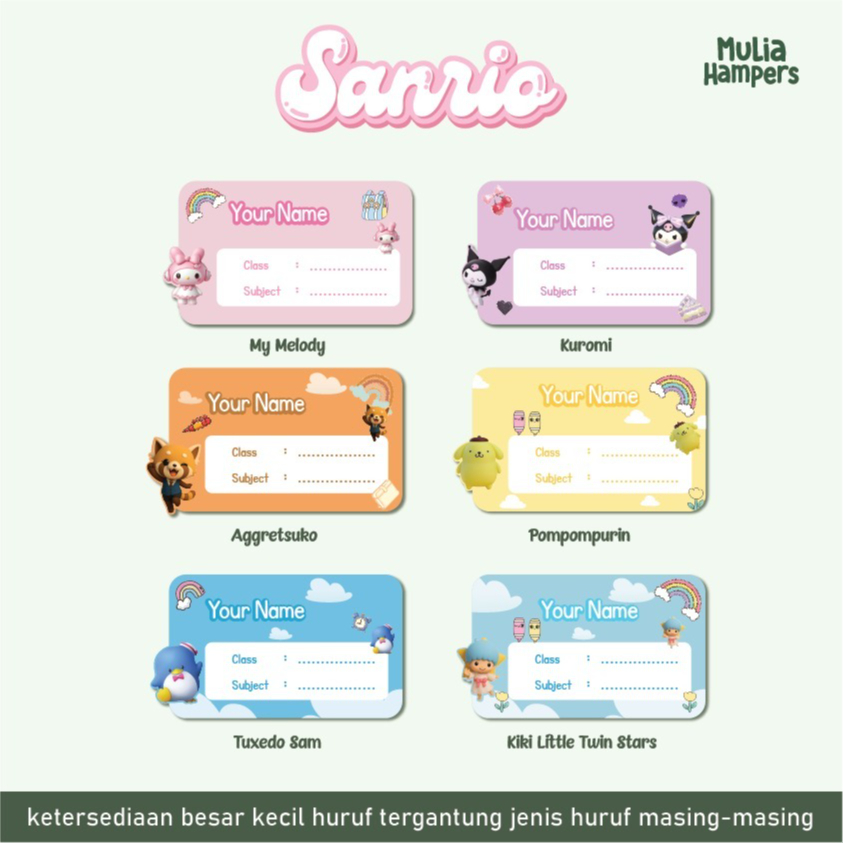 

Sticker Label Buku Tulis Pelajaran Anak Sekolah Tema Cute Sanrio Lucu Custom Nama