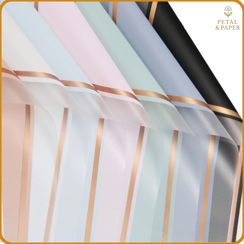 

20 LEMBAR Kertas Bunga Cellophane Flower Wrapping Paper Varian List Gold Frame Transparan Florist Kertas Kado 6013 copy