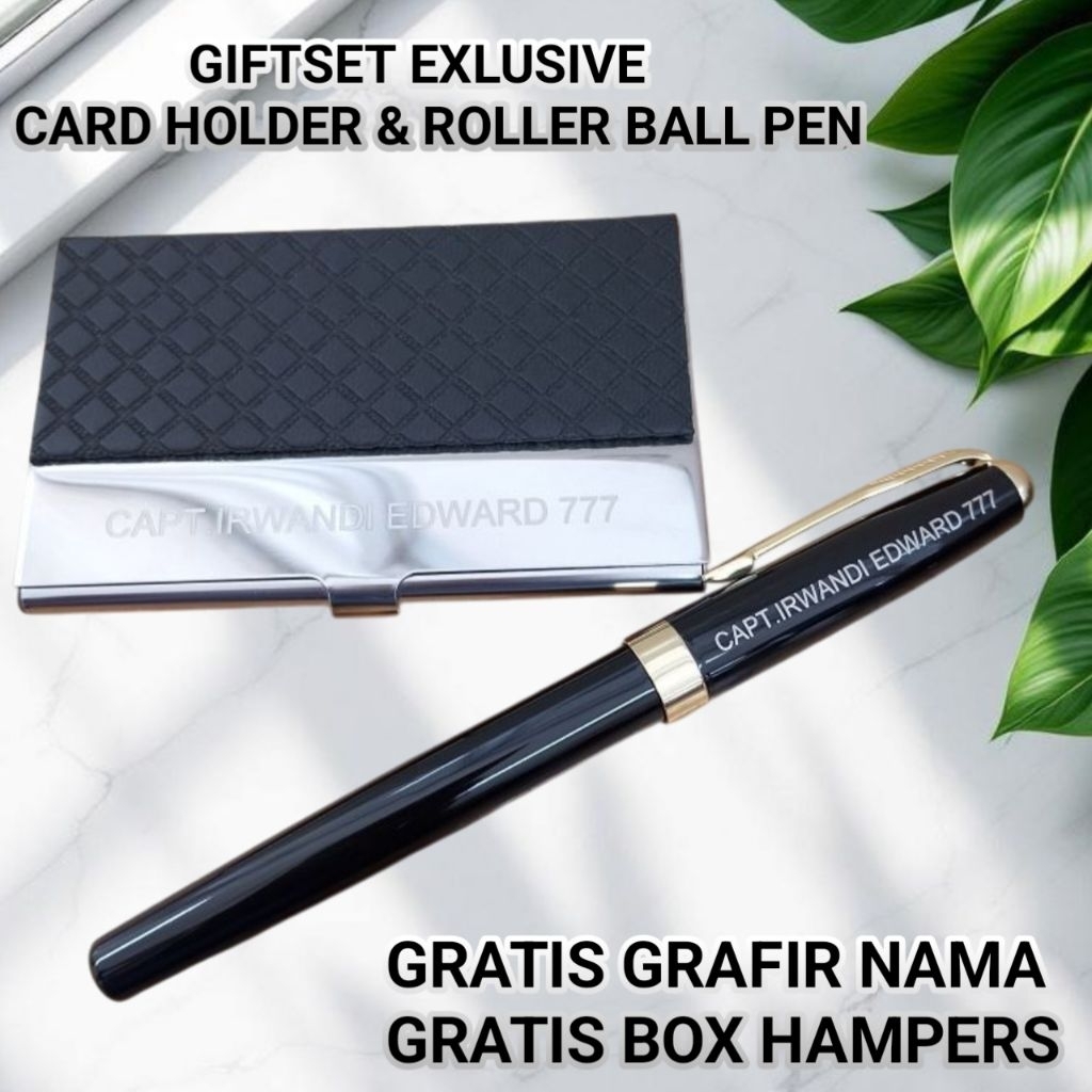 

Hampers Giftset Mewah 2in1 Kado Ulang Tahun, Souvenir Card Holder & Pulpen Roller Ball Gratis Grafir Nama/Logo Dan Gratis Box Pulpen & Box Hampers