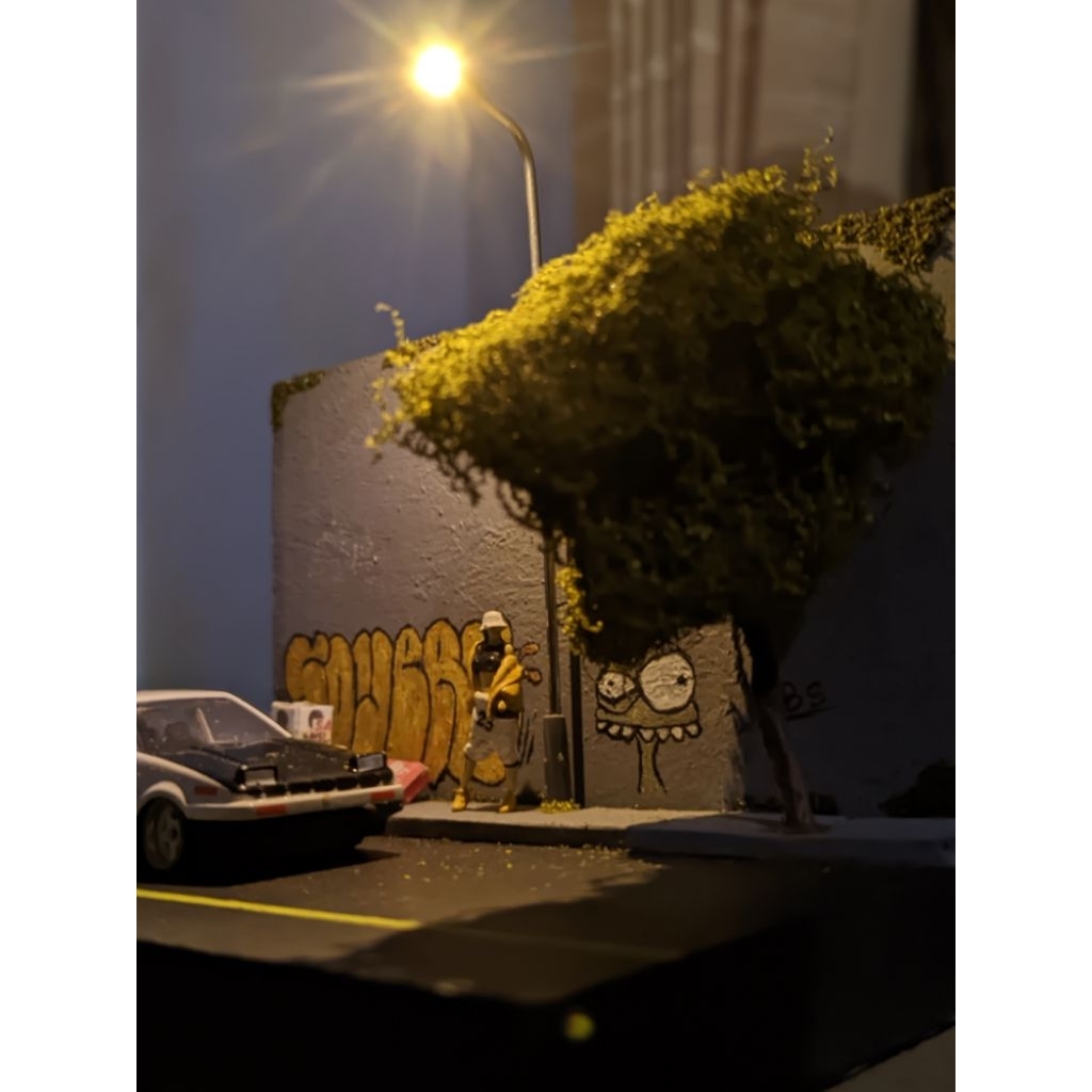 Diorama jalan kota mini 1:64 + lampu jalan