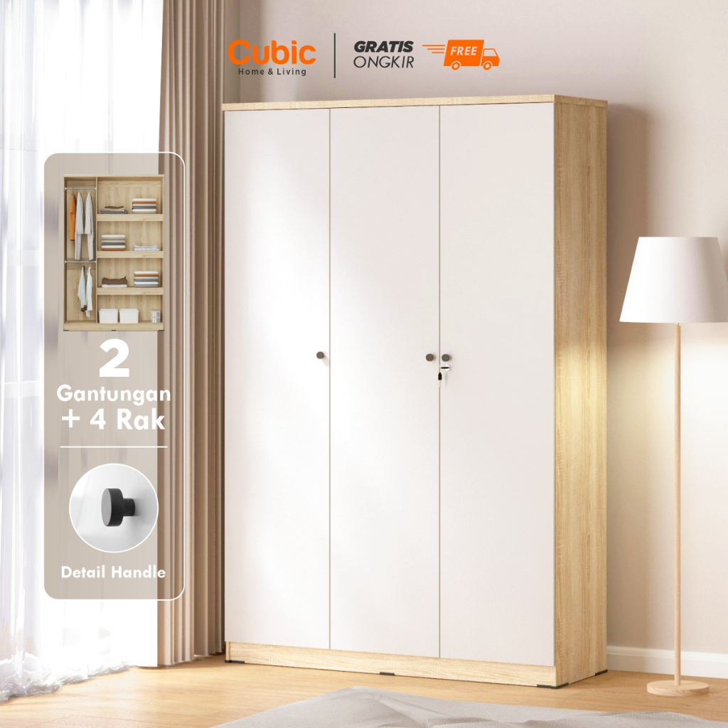 Cubic Lemari Pakaian Minimalis / Lemari Baju 3 Pintu - LUNA LP 3P