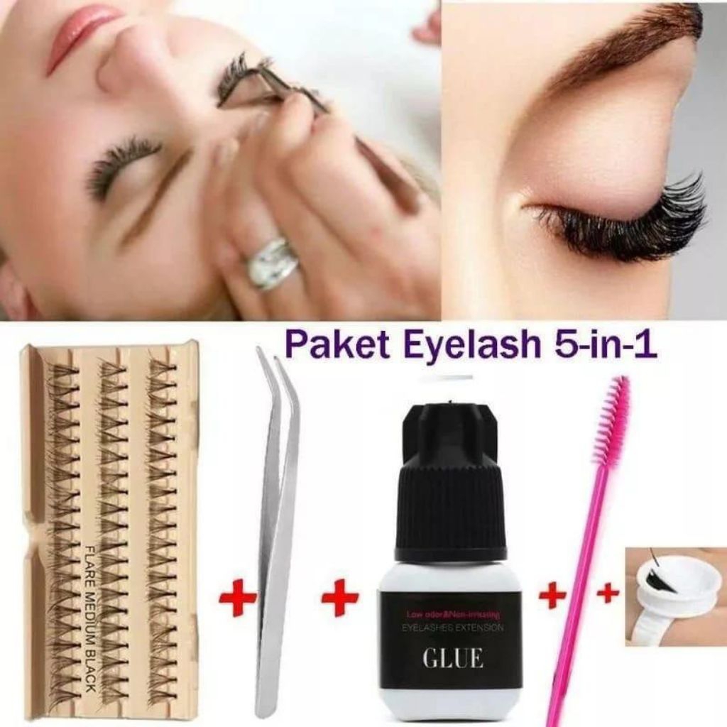 Paket Eyelash Komplit Silver Eyelash Extension 5in1 dengan Funmix Glue dan Alat Pengaplikasian Lengk