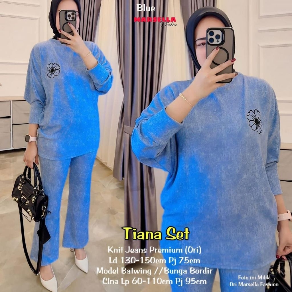 Tiana Set by Marsella Setelan kulot wanita jumbo Ld 130-150cm Oneset knit jeans oversize Terlaris