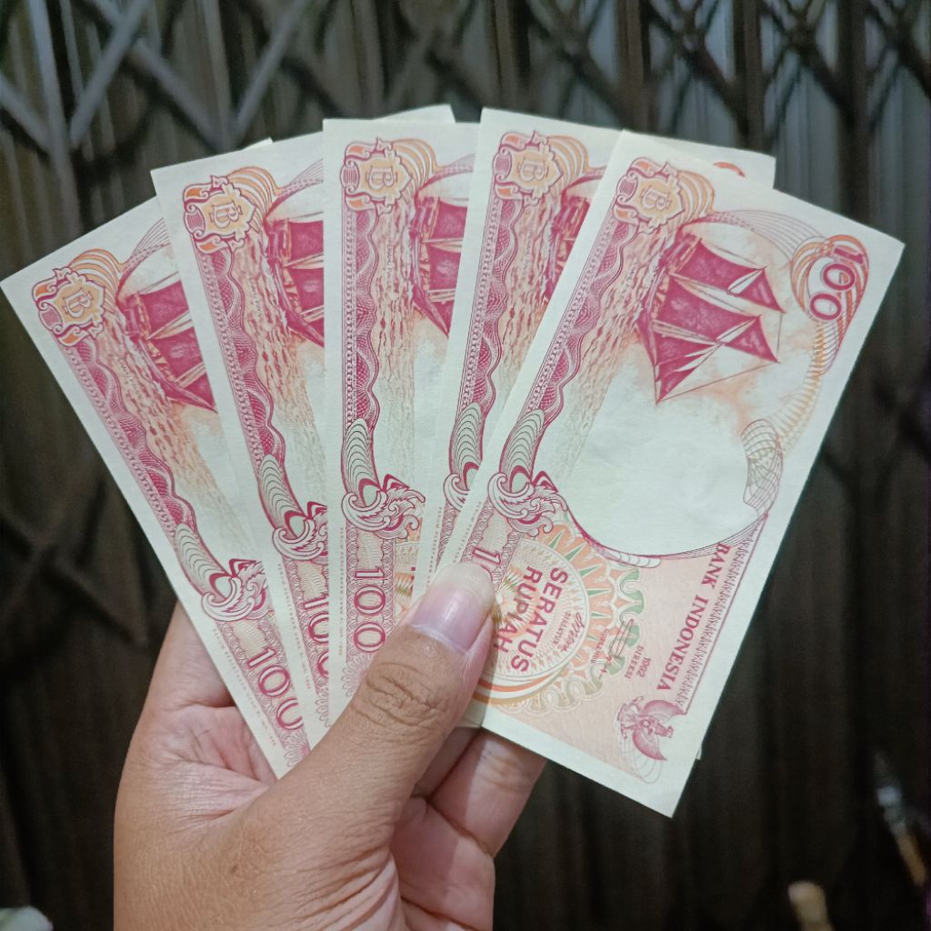 5 Lembar Uang kuno 100 pinisi unik berkaligrafi arab sapu jagad