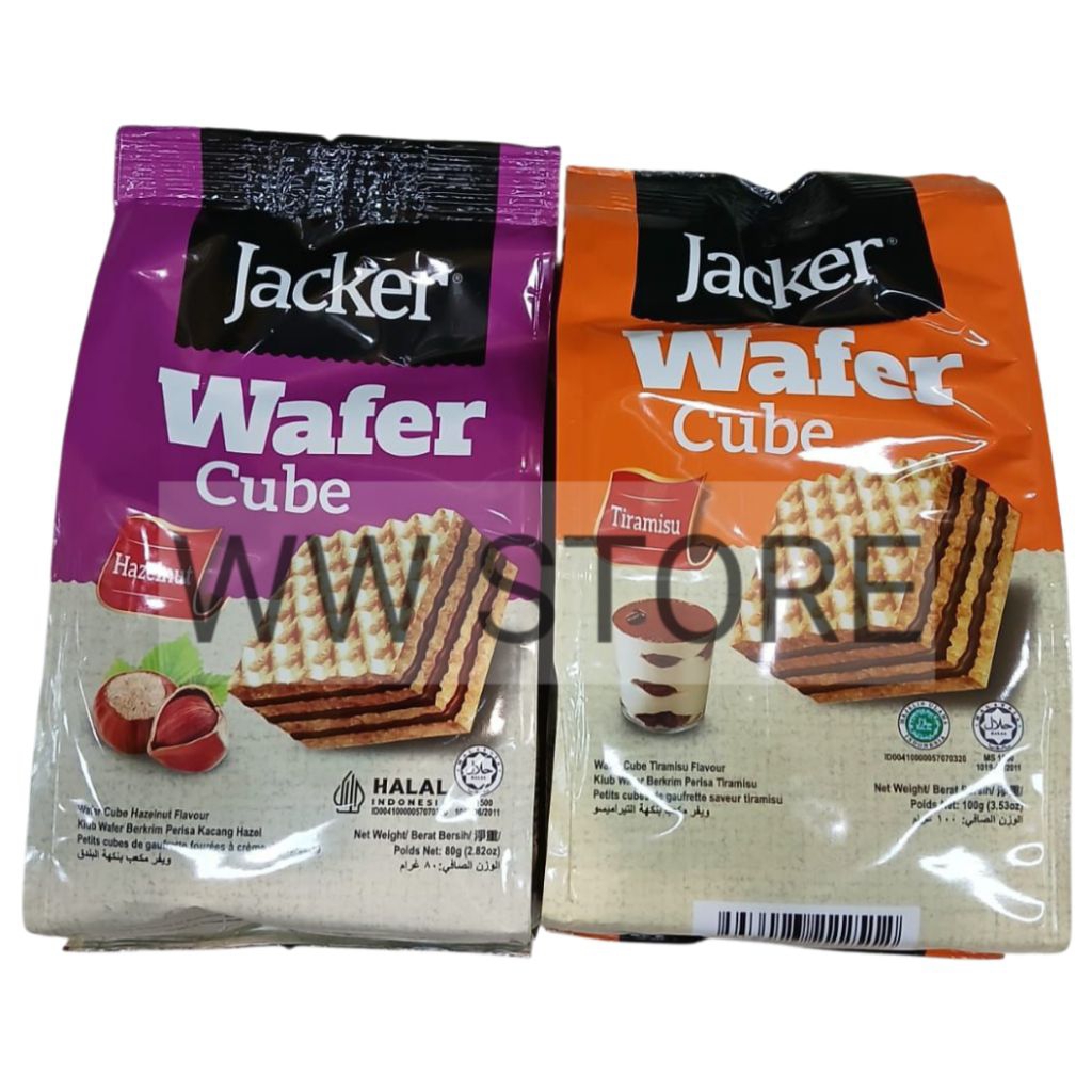 

Wafer bentuk kubus rasa kopi kacang hazel halal MUI Jacker Hazelnut 80g Tiramisu 100g Wafer Cube