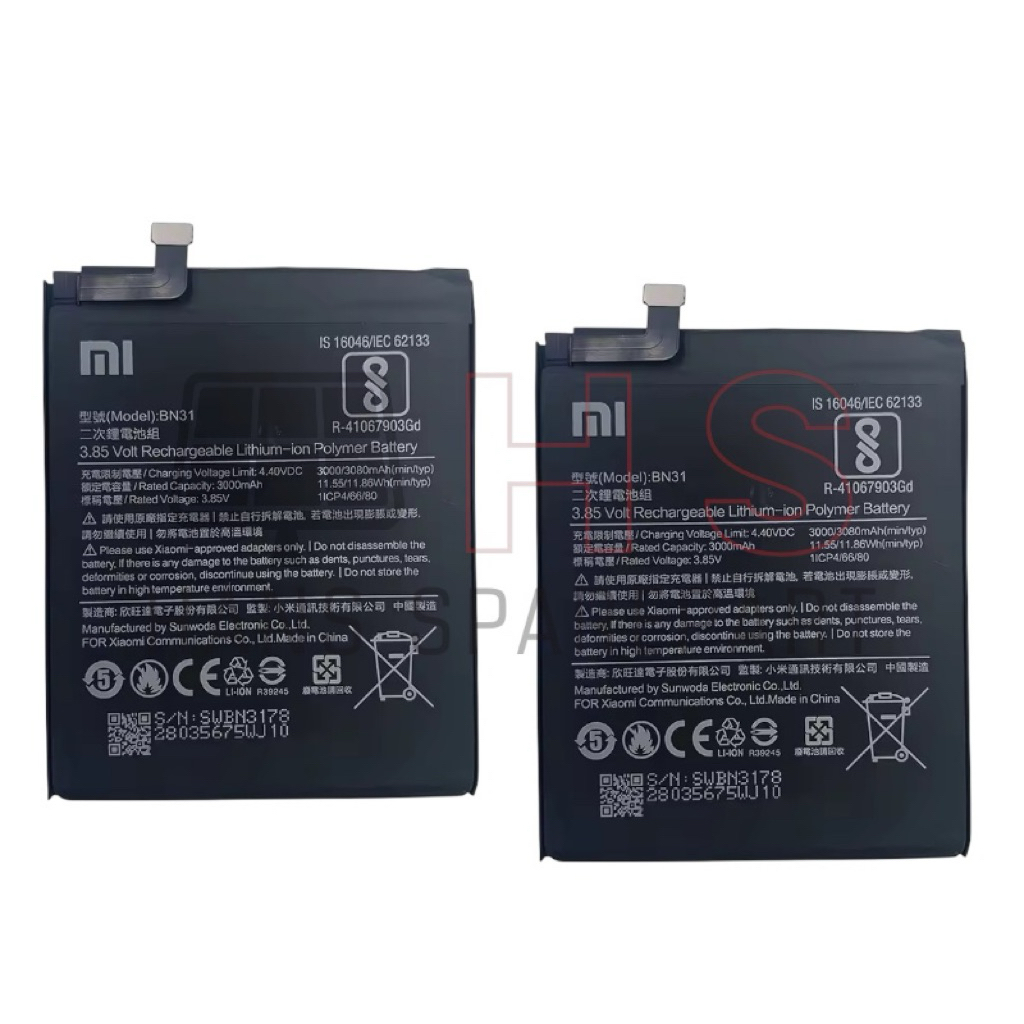 BN31 BATERAI XIAOMI REDMI NOTE 5A / NOTE 5A PRIME / NOTE 5A PRO - ORIGINAL