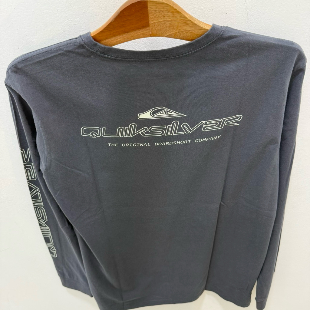 kaos pria quiksilver original pong sleeve tee lengan panjang shadow line grey new