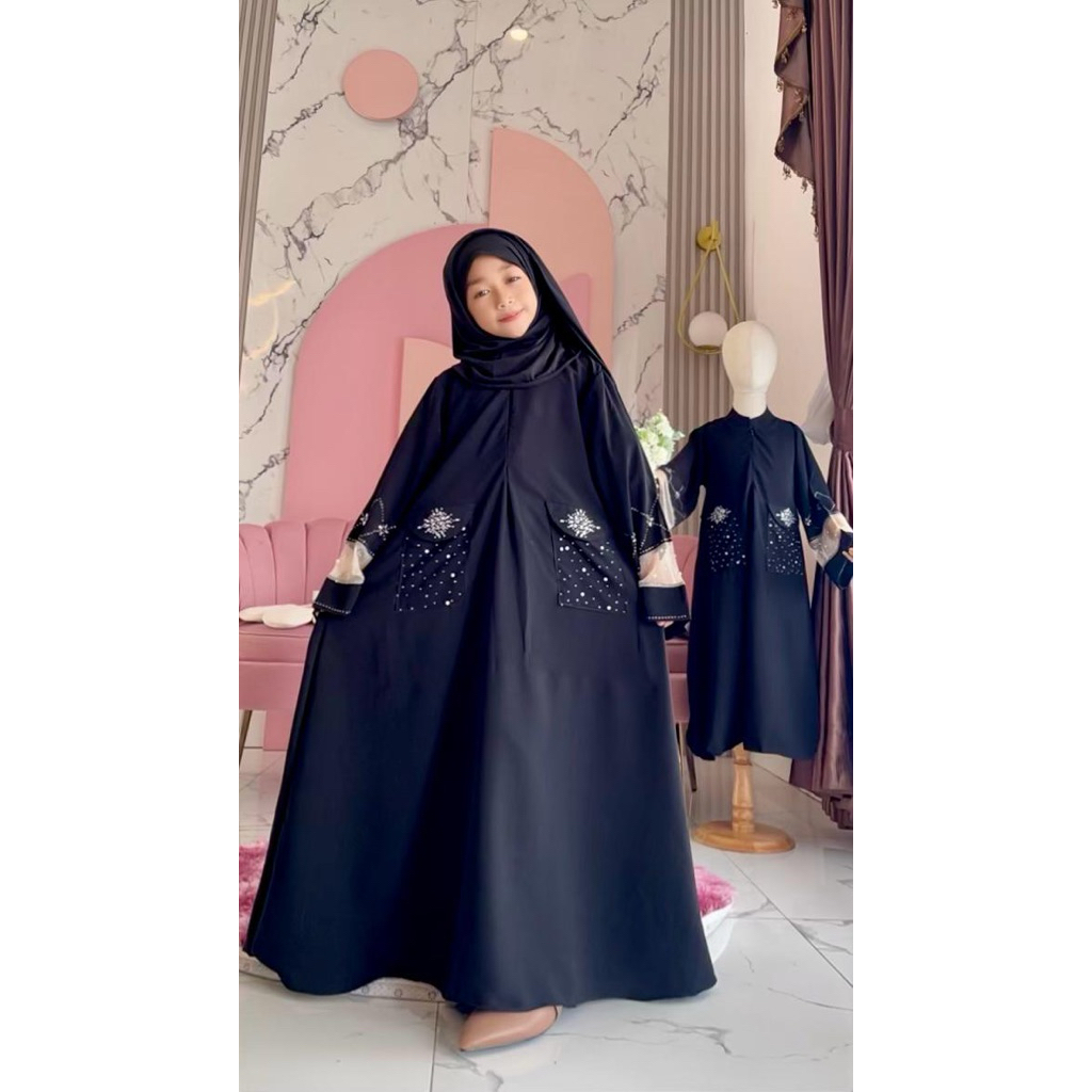 Abaya Helwa anak kids swaroski premium mewah/abaya kids gamis anak couple/abaya anak couple lebaran/