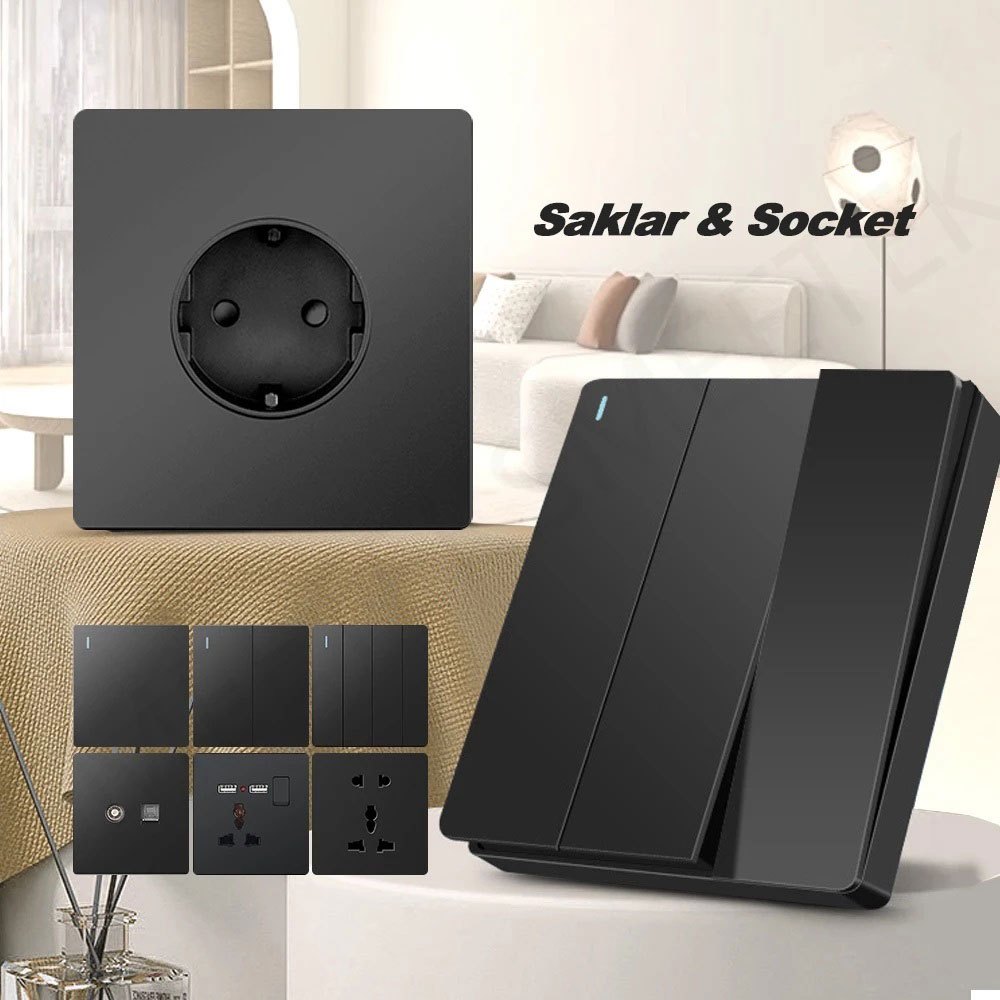 Sakelar Stop Kontak Saklar Lampu Saklar Sakelar Rumah Gabungan Switch Saklar On Off Aesthetic Hitam