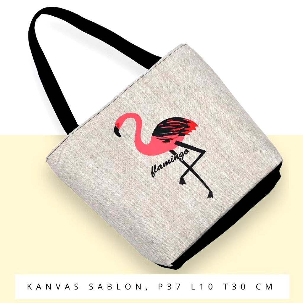 Totebag motif gambar cantik murah tas wanita bahu totebag gambar simple tas flaminggo tas wanita can