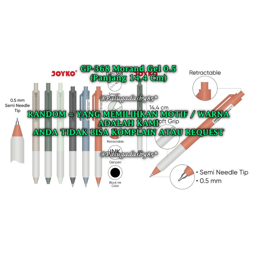 

(1 Biji) GROSIR Bolpen JOYKO GP-368 Morand 0.5 mm Gel Pen Hitam / Pulpen Pena Joyko GP-368 (1 Biji)