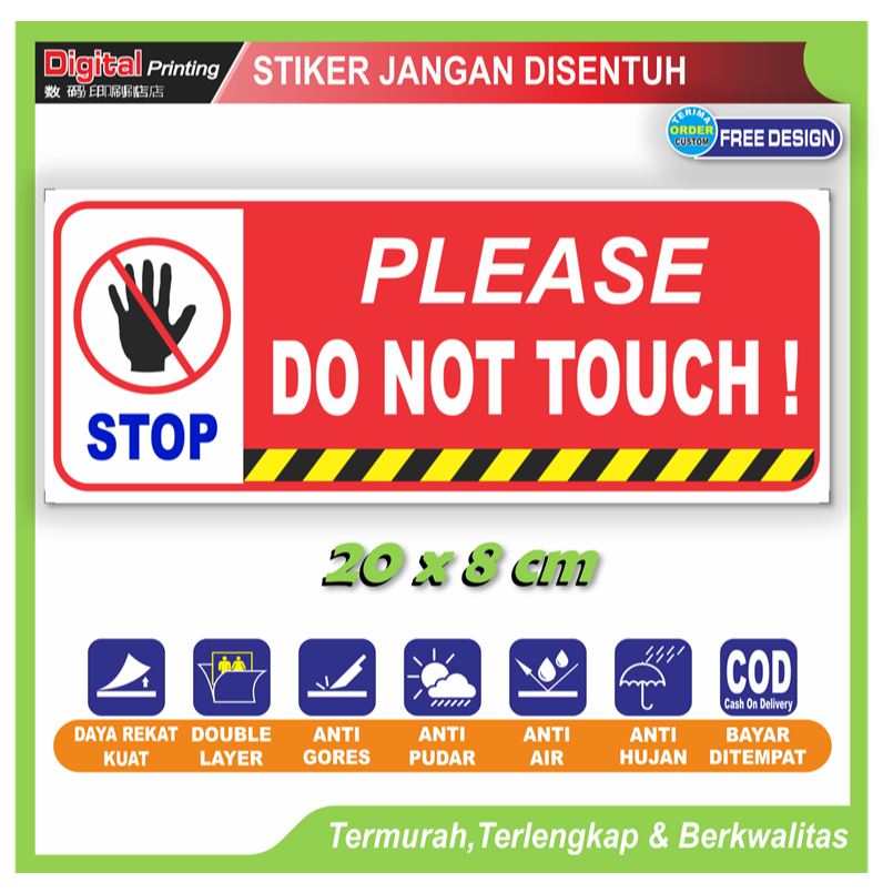 

Stiker tulisan jangan disentuh don't touch sticker peringatan keamanan kebersihan barang toko dll