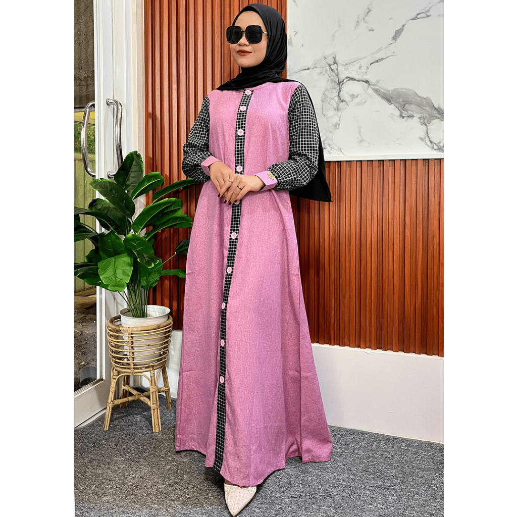 BAS Fashion - Gamis ROMEESA Series - Zidan Collection - Gamis Katun Madinah - Gamis Motif Kotak Kota