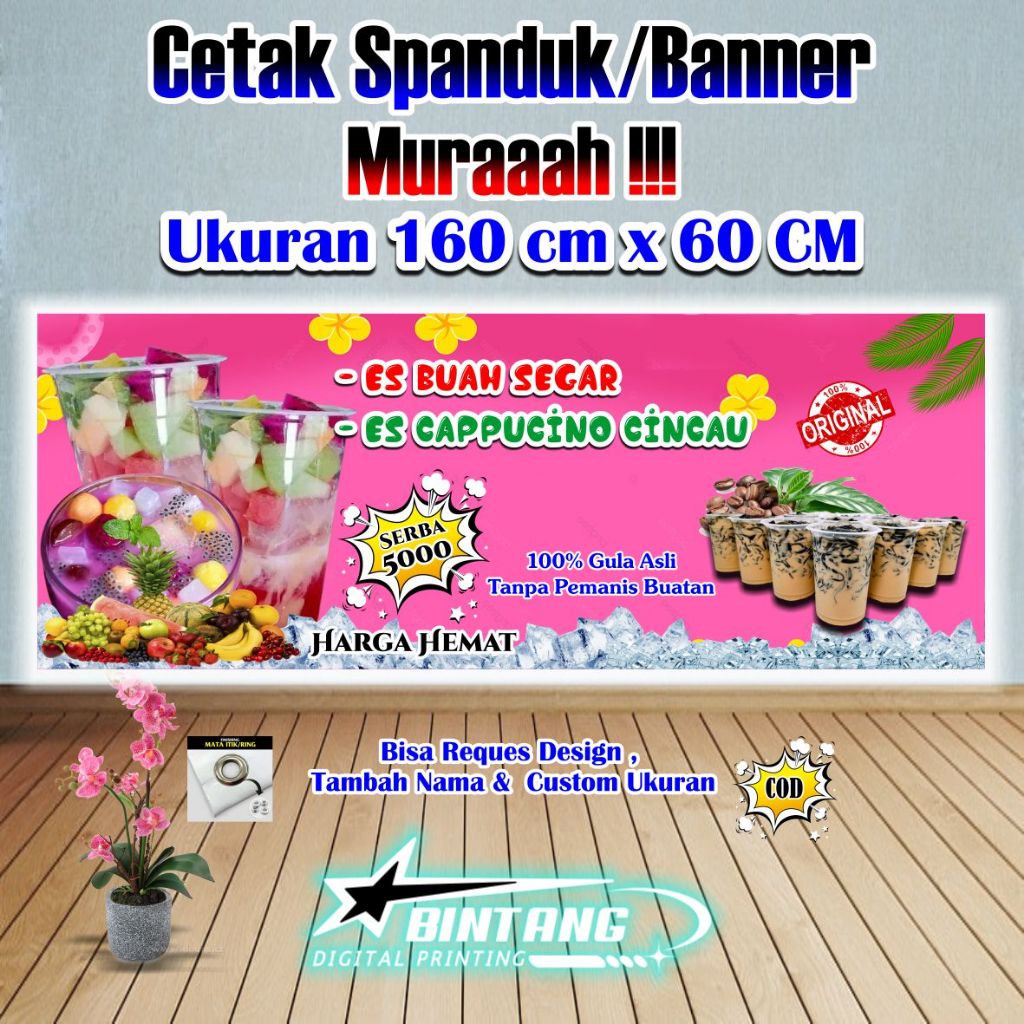 Spanduk Banner Es Buah & Cappucino Cincau Ukuran 160 cm x 60 cm