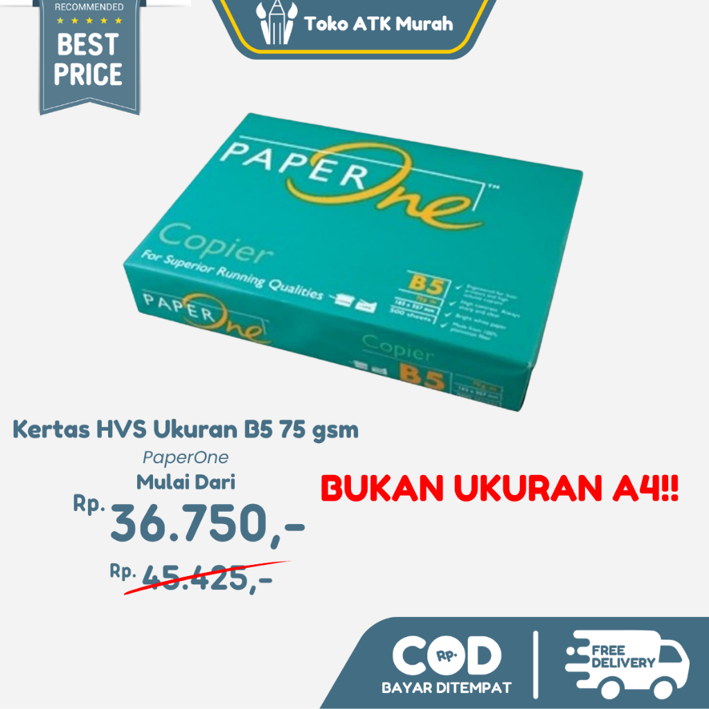 

Kertas HVS B5 75 Gsm Paper One ( 1 Rim Isi 500 Lembar ) - Kertas Fotokopi Print Berkualitas