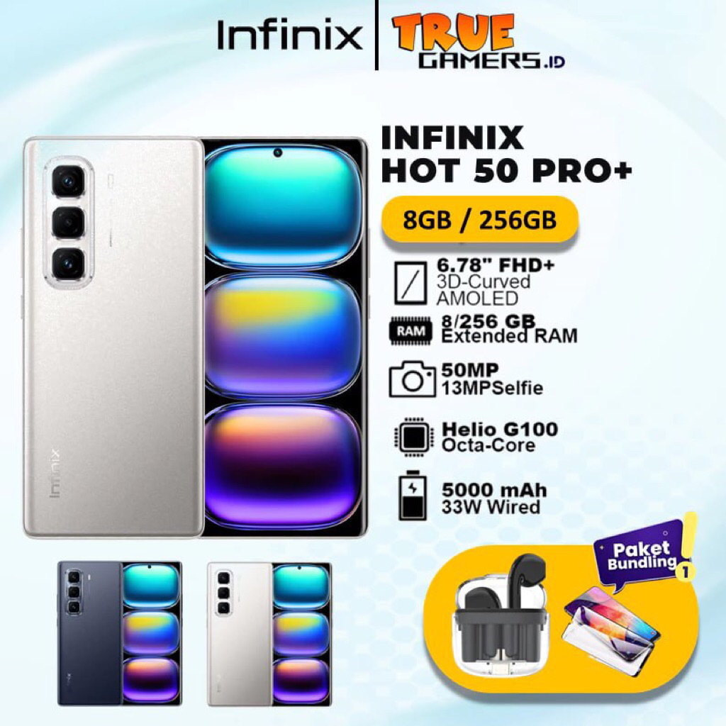Handphone Infinix HOT 50 PRO PLUS 8GB / 256GB - Up to 16GB Extended RAM - 6.78 inch 3D Curved 120Hz 