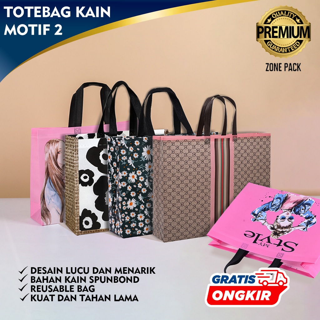 

Totebag Kain Motif | Tas Goodibag Belanja Hampers | Paper Bag Kain Karakter