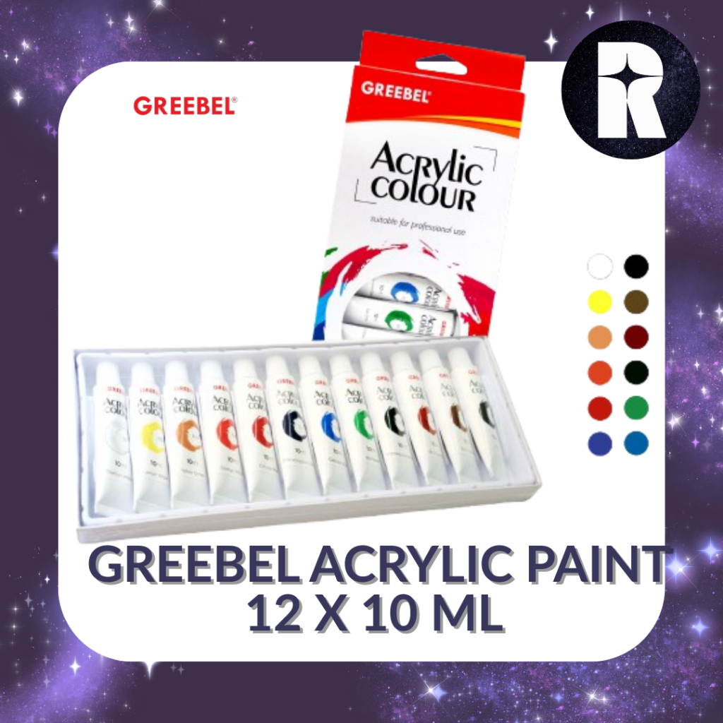 

GREEBEL ACRYLIC PAINT 12 WARNA 10 ML SET PREMIUM/ GREEBEL CAT AKRILIK 12 WARNA 10 ML