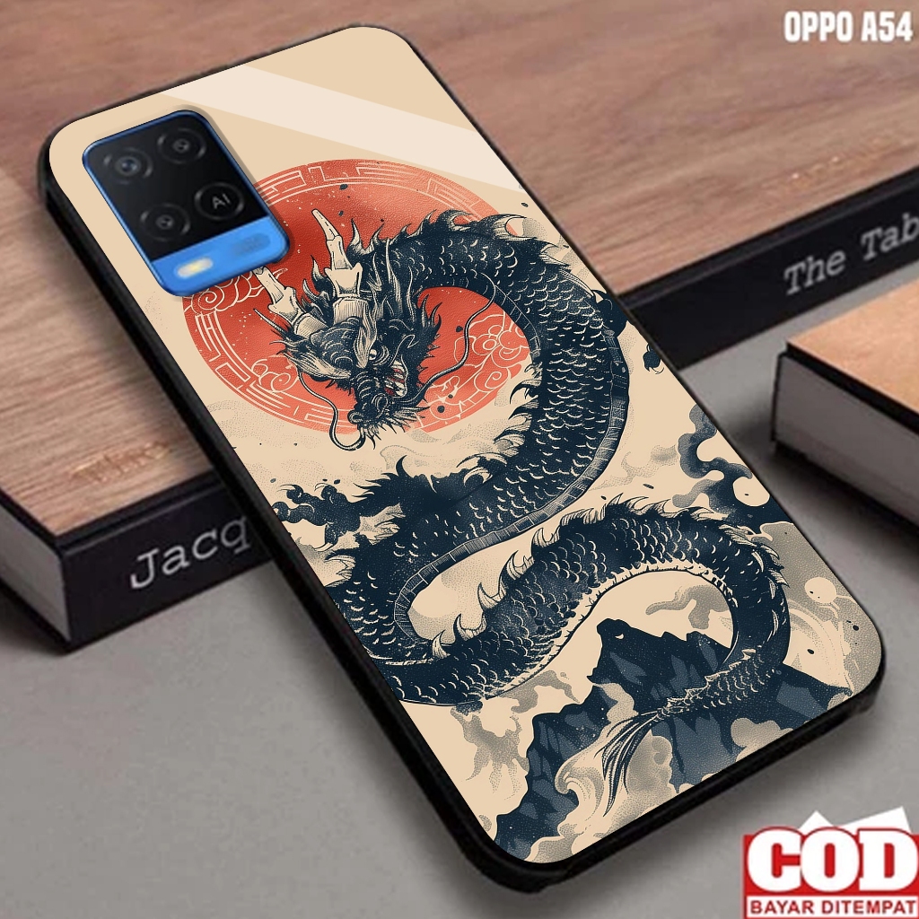 Softcase Glass Oppo A54  - Softcase Motif DRAGON - Softcase Glossy - Softcase Glass - Softcase A54