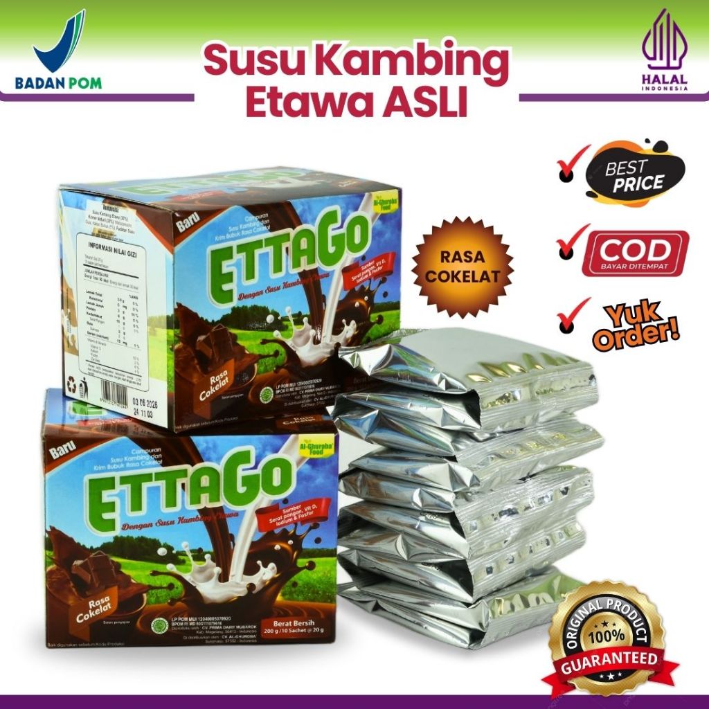 

Susu Kambing Rasa Cokelat ETTAGO 20gr x 10 Sachet Al-Ghuroba Food BPOM MD