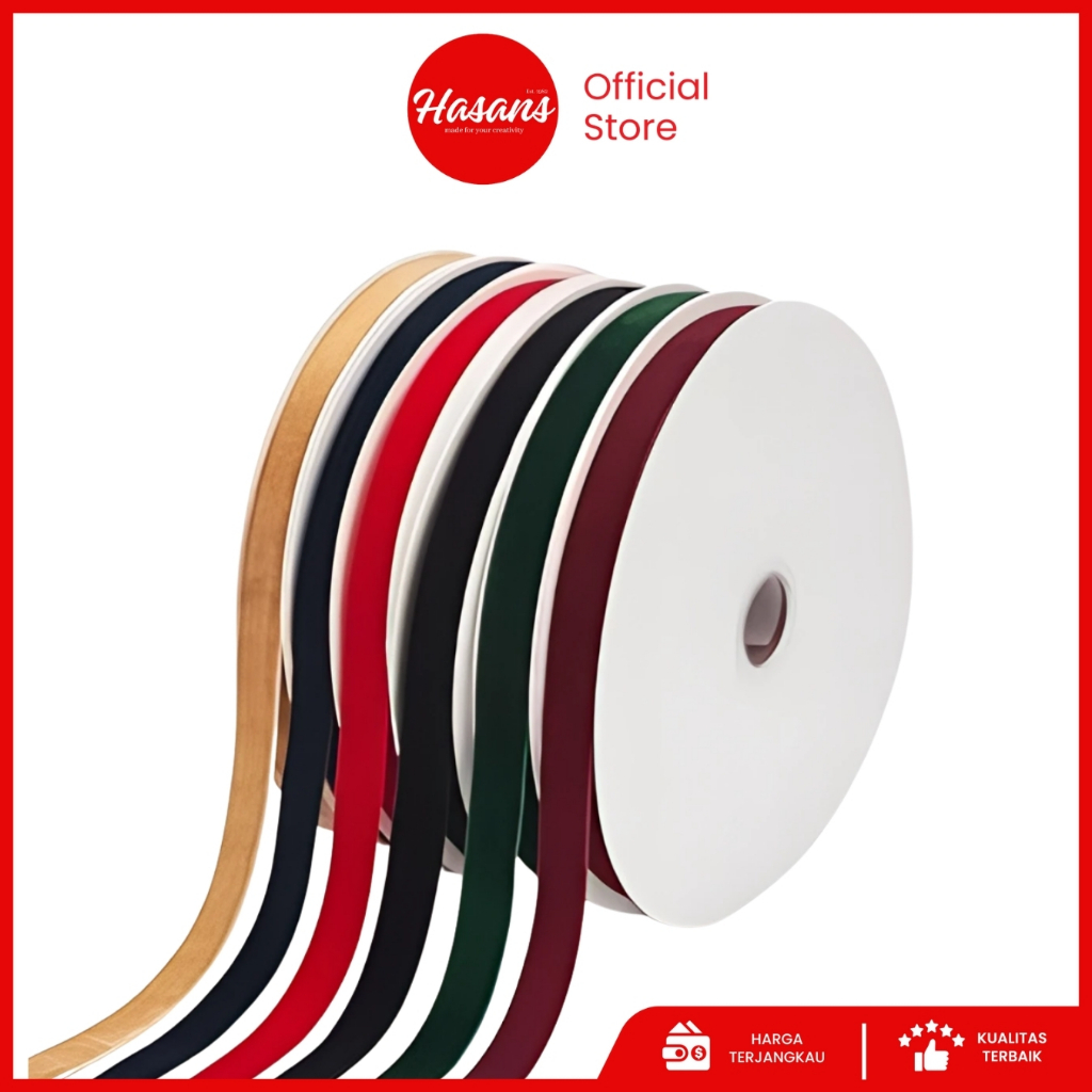 

[1 Roll] Pita Bludru 3/8 Inch / Pita Beludru 1 Cm / Pita Beludru Warna / Pita Velvet / Pita Kado Warna / Pita Bludru Polos 3/8