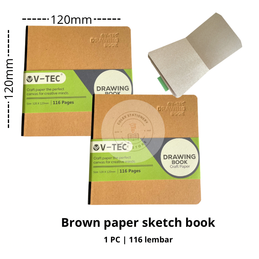 

[1 PC] Buku Gambar Sketsa Craft / Sketch Book Coklat Uk 120x120mm Isi 116 Halaman Vtec DBC3101