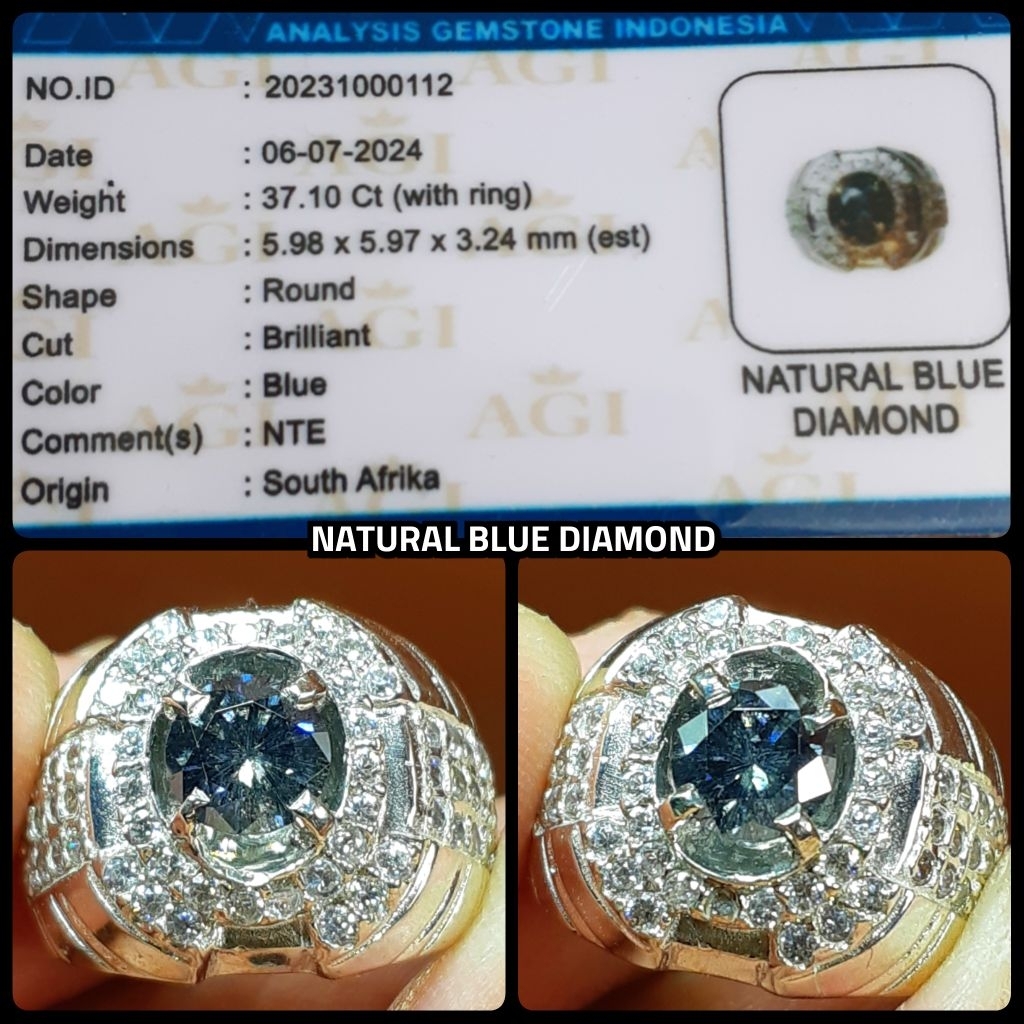 ORIGINAL BATU MULIA BERLIAN BIRU AFRICA + RING PERAK