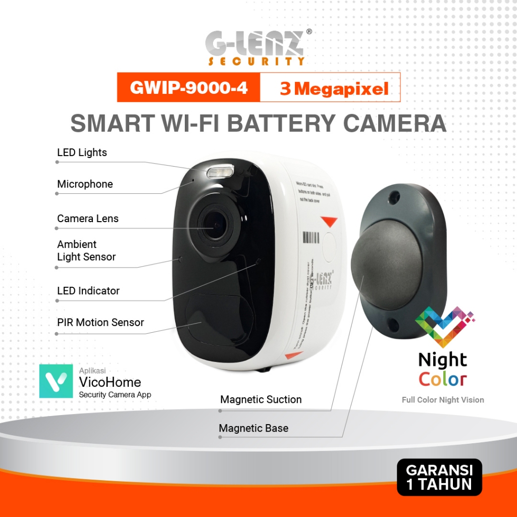 GLENZ CCTV WIFI BATTERY GWIP 9000 (2K) 3MP, CCTV WIFI GWIP 9000-4