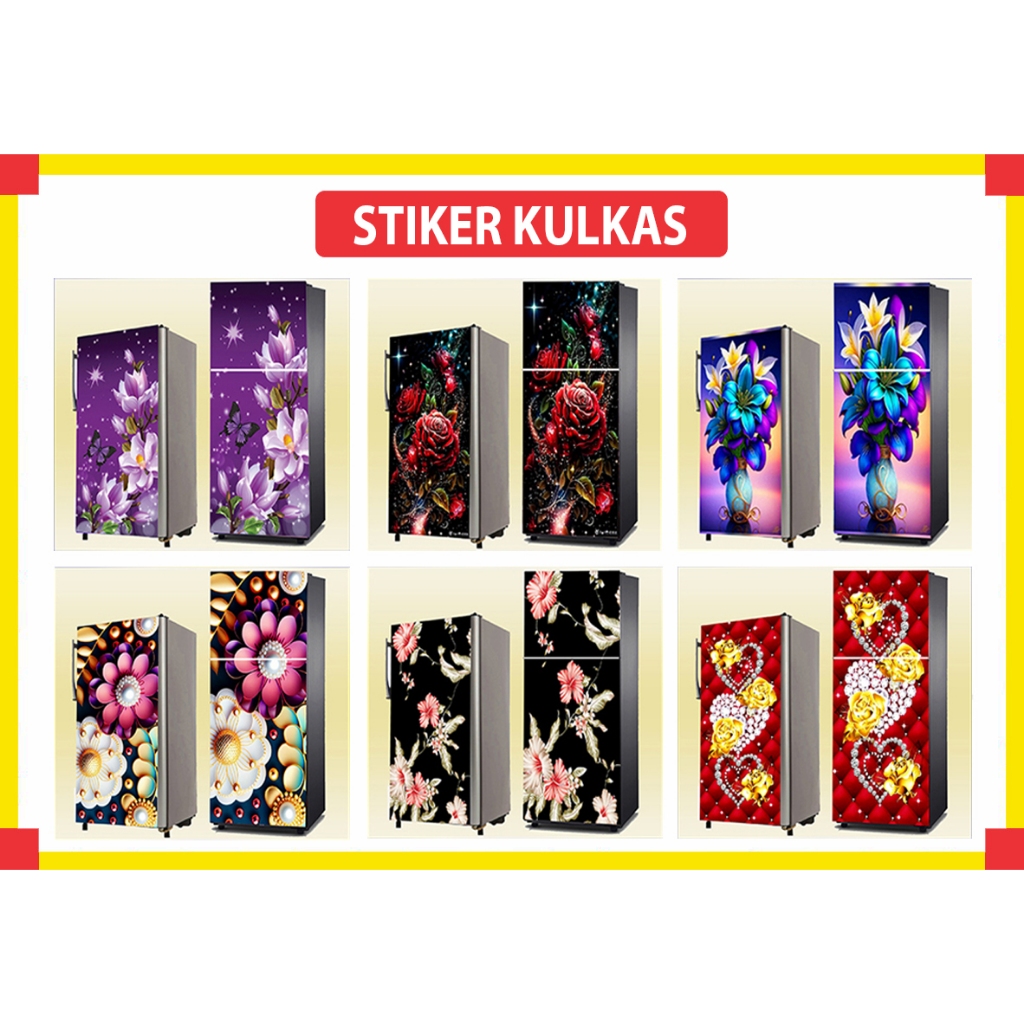 STIKER KULKAS 1PINTU, STIKER KULKAS 2PINTU  MOTIF BUNGA