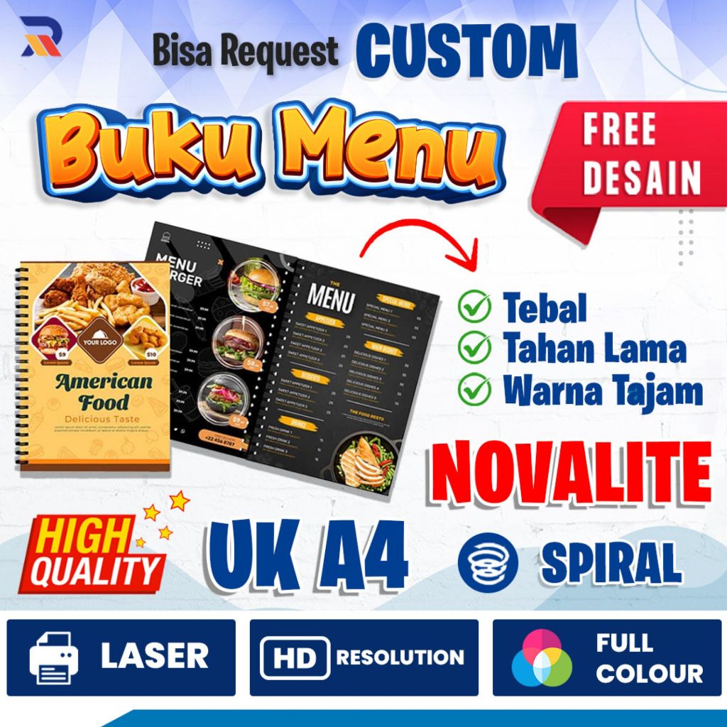 

Buku Menu Custom A4 Spiral | Cetak Daftar Menu PREMIUM | Bebas Desain High Quality