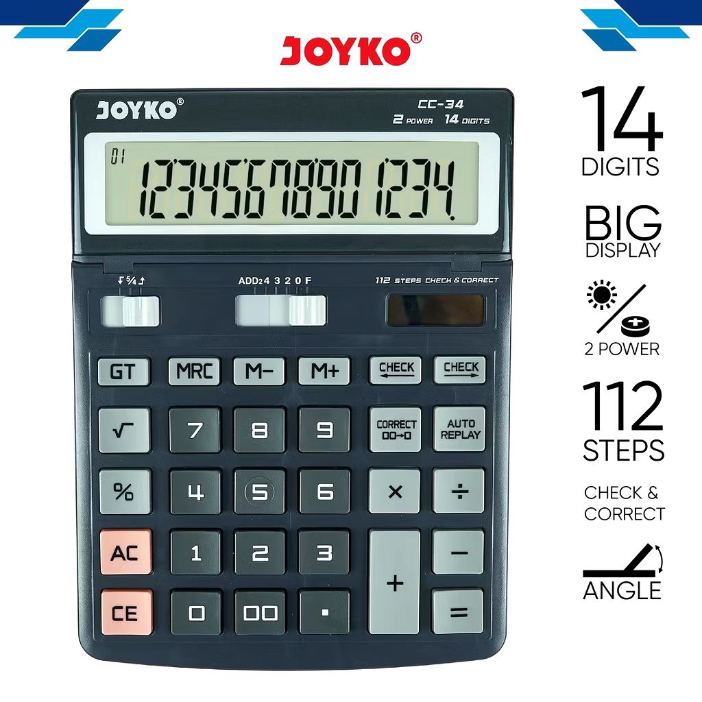 

Joyko CC-34 | Calculator | Kalkulator 14 Digits Check Correct