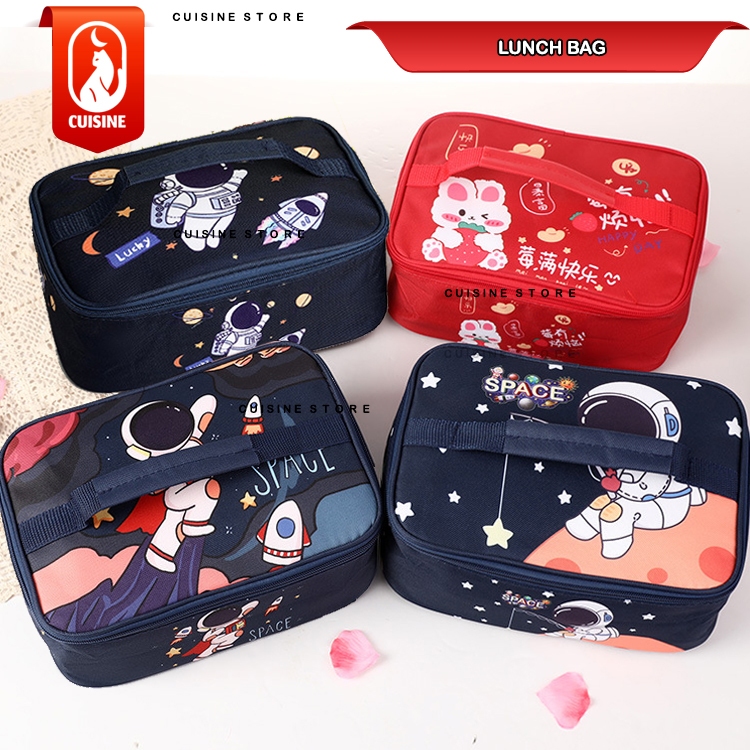 Tas Bekal Anak Persegi Panjang BESAR 28 CM LUNCH BAG Karakter ASTRONOT BEAR DINOSAURUS Premium