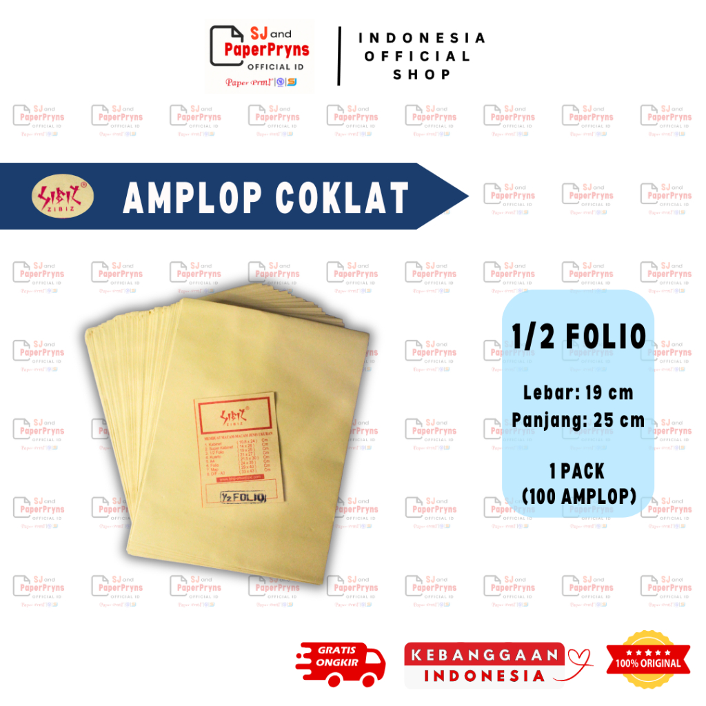 

Amplop Coklat 1/2 Folio Zibiz (19x25 cm) – 1 Pack 100 Lembar