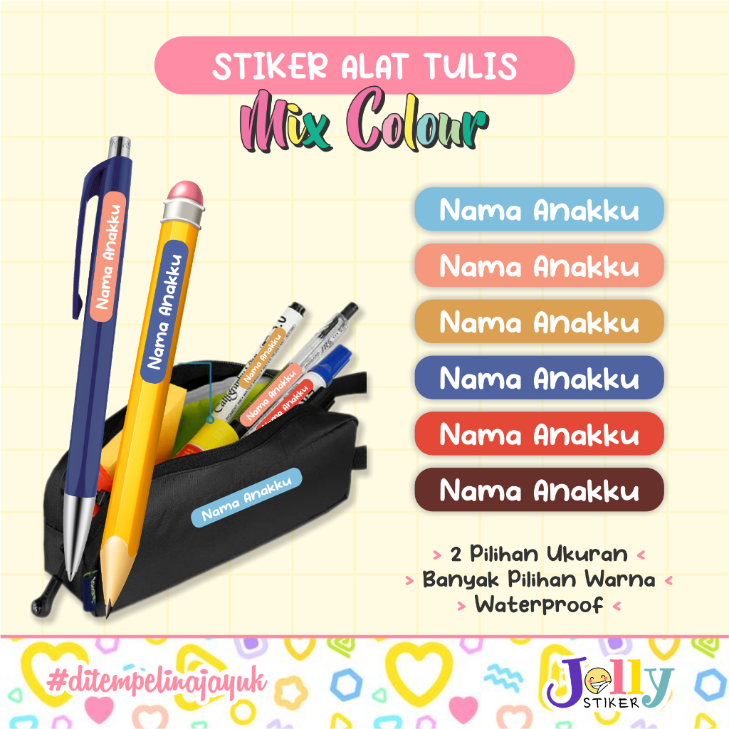 

Label Nama Alat Tulis Anak Waterproof Mix Color Stiker Untuk Pensil Crayon Pulpen