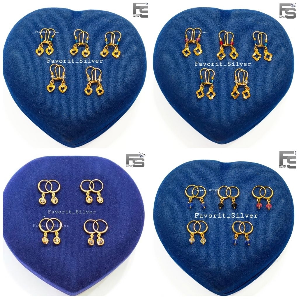 ANTING ANAK PERAK ASLI SILVER WANITA 925 LAPIS EMAS MODEL GIPSI POLOS GANTUNGAN BULAT 1 PERMATA KRIS